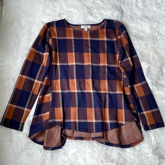 Plaid Long Sleeve Peplum Top, S - Picture 3 of 4